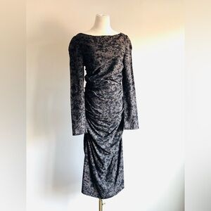 Elegant Talbot Runhoff cocktail dress taupey gray and black ruched sz 42 / 12